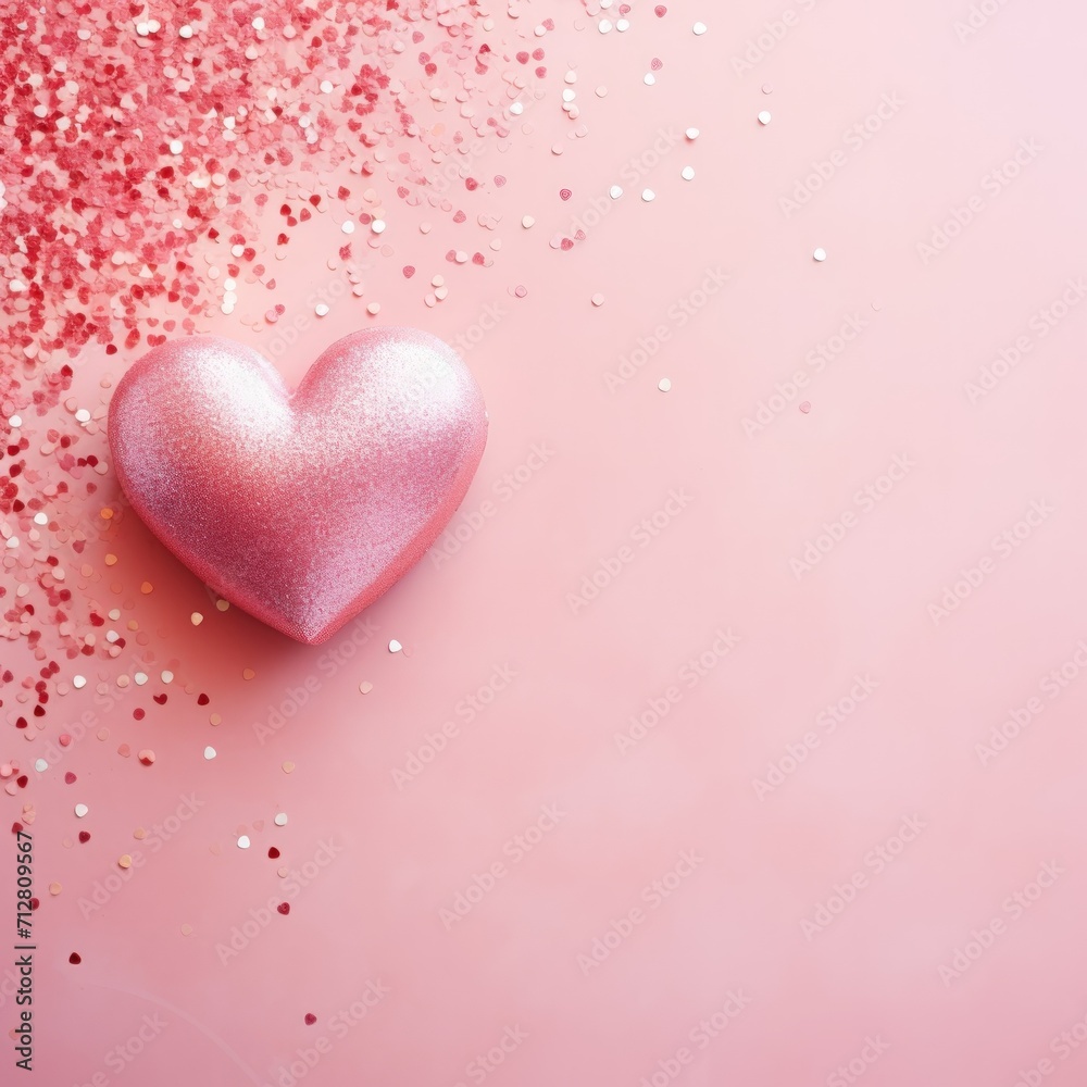 The heart shapes and beads over the pink pastel background. Greeting cards, Love and Valentines day concept. Generative AI.
