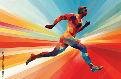 a colored abstract image of a man running  in the style of geometric  iconic imagery