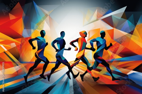 the color running men s graphic in abstract form  in the style of figure-focused