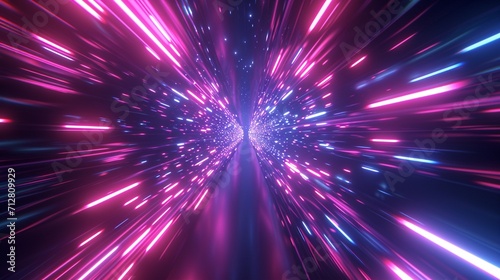 Fototapeta Naklejka Na Ścianę i Meble -  Abstract flight in retro neon hyper warp space in the tunnel, high speed wave lines and flare lights backgrounds.