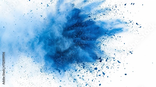 Blue powder explosion isolated on white, Abstract dust explosion on white background, freeze motion of green powder splash. For holidays and festivals, 