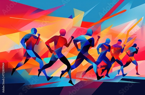the color running men's graphic in abstract form, in the style of figure-focused