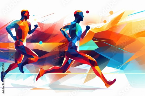 the color running men's graphic in abstract form, in the style of figure-focused © panu101