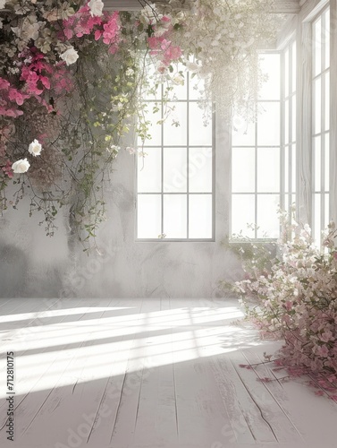 Elegant Floral Arrangement Around Window with Natural Light in Dreamy Interior