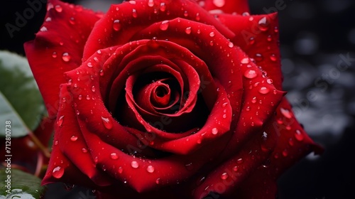 photo of a single red rose with water droplets on its petals