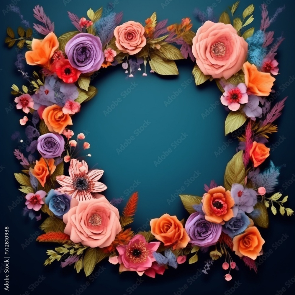 frame of colorful flowers