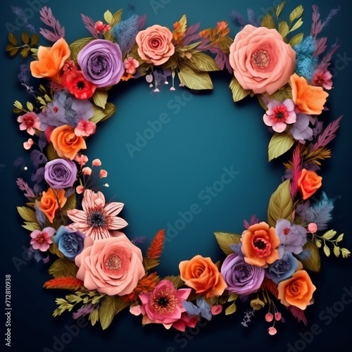 frame of colorful flowers