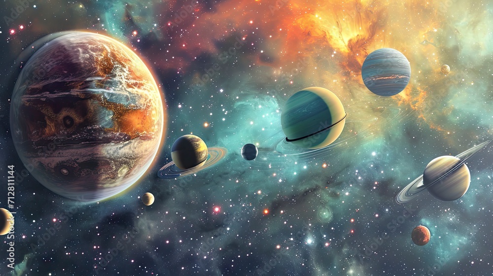 Futuristic Planetary Alignment in Alien Terrain.