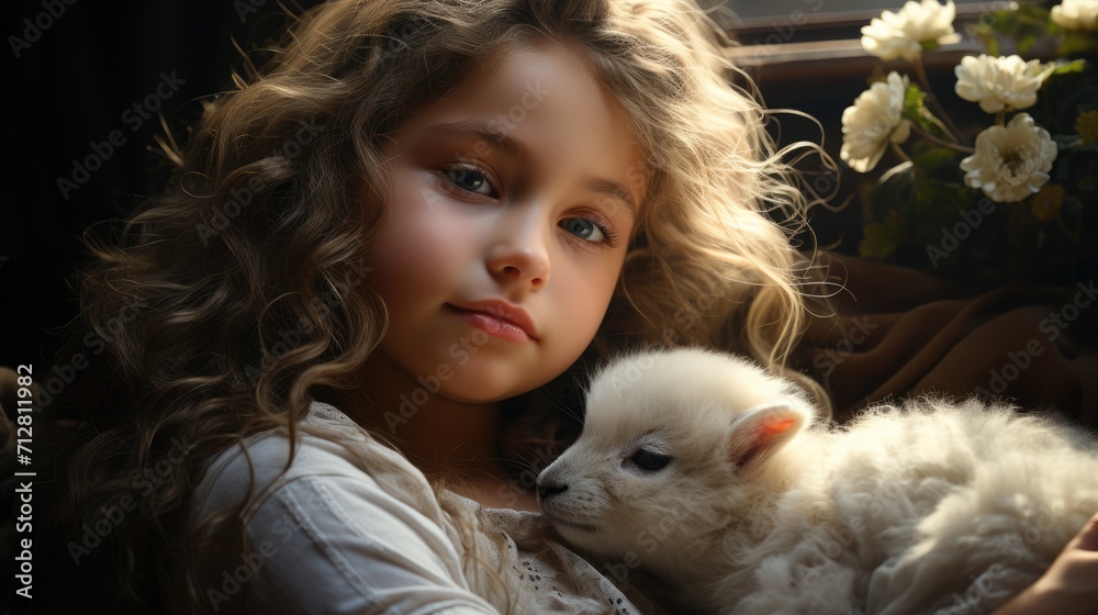 baby girl sleeping with sheep in clouds. baby girl sleeping with sheep in clouds.