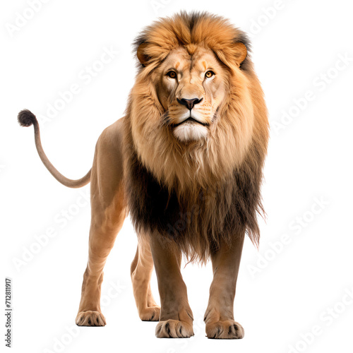 Full body portrait of a lion panthera leo standing, isolated on transparent background