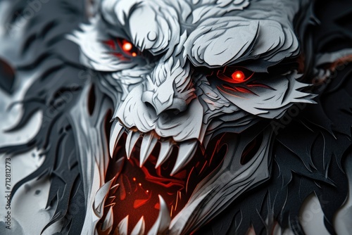 A close-up of a vampire face with sharp fangs and blood red eyes Halloween art design vampire fangs