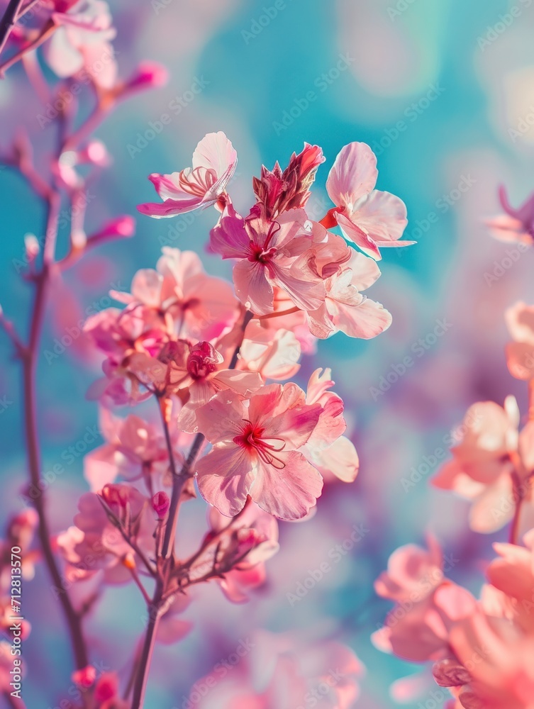 Springtime Bliss: Delicate Cherry Blossoms Flourishing Under a Soft Blue Sky
