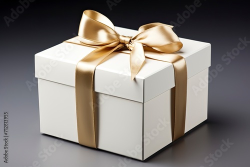 an elegant white present box with gift ribbon, in the style of black background, photobash, adafruit, bold images, transfer, classicist - generative ai