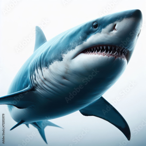 great White shark  Carcharodon carcharias  Lamnidae  gran tibur  n blanco                                        isolated White background.