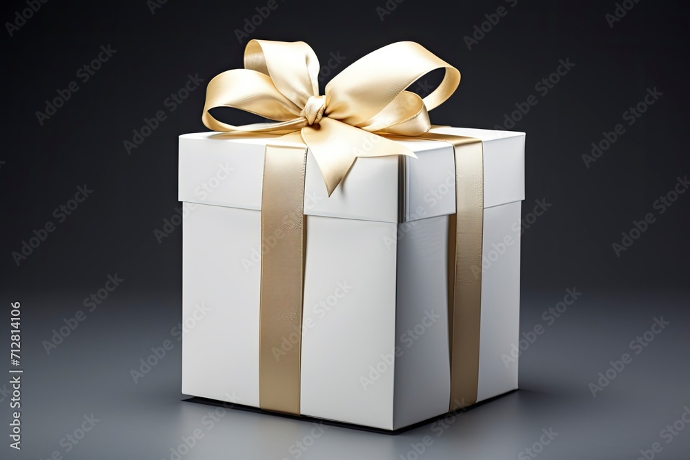 an elegant white present box with gift ribbon, in the style of black background, photobash, adafruit, bold images, transfer, classicist - generative ai an elegant white present box with gift ribbon, in the style of black background, photobash, adafruit, bold images, transfer, classicist - generative ai