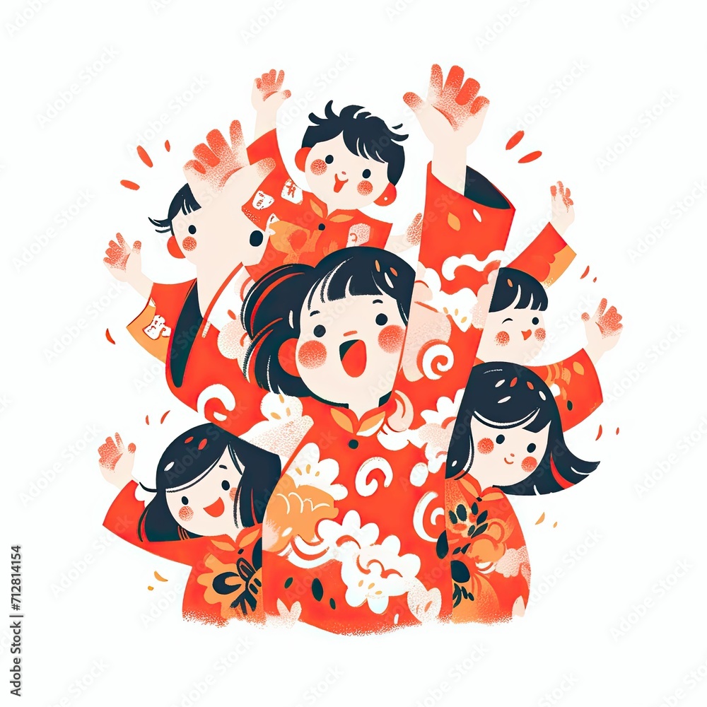 character of kids with chinese dress Celebrating Chinese New Year