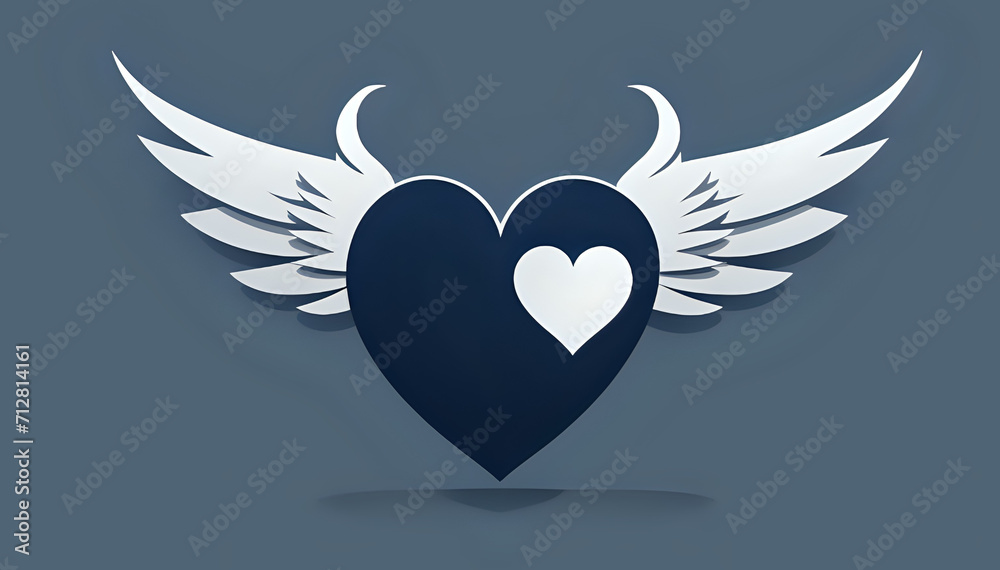 Obraz premium angel wings with heart or heart with wings or winged heart icon or heart with wings or heart and wings. love eith wings or loves and wing
