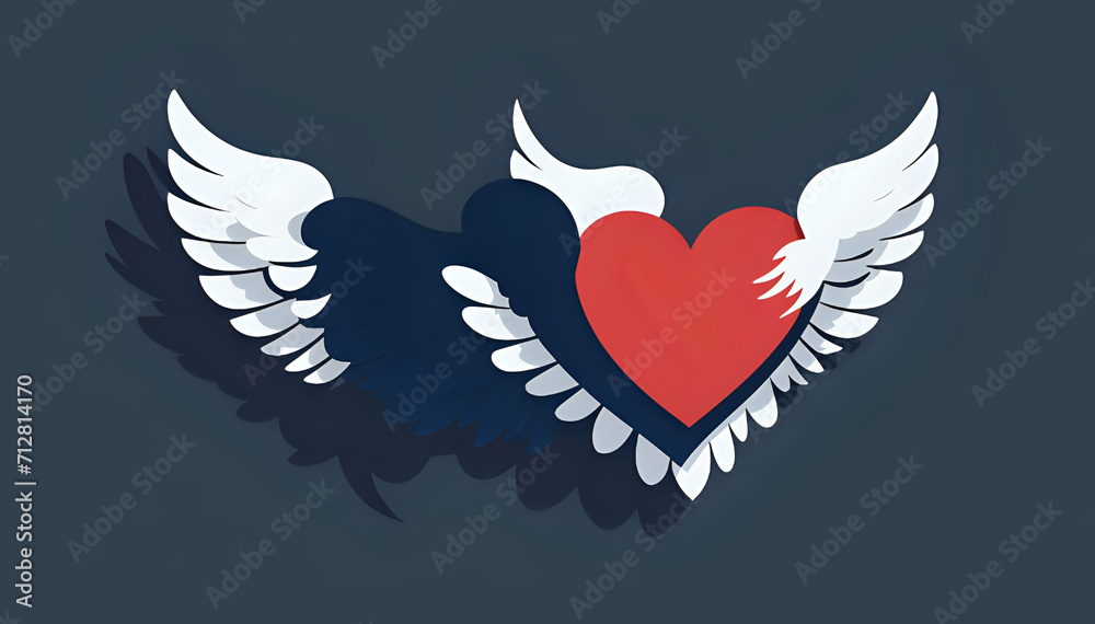 Obraz premium angel wings with heart or heart with wings or winged heart icon or heart with wings or heart and wings. love eith wings or loves and wing