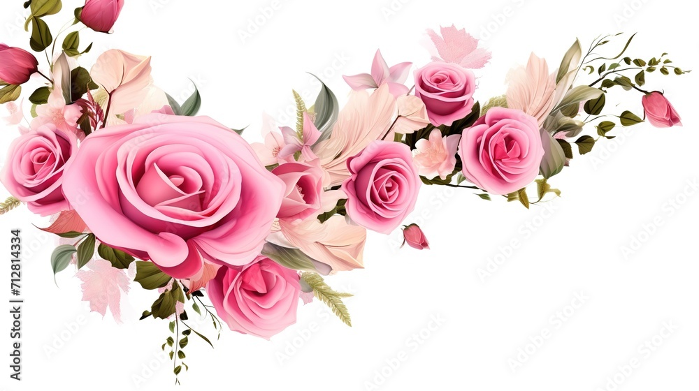 Floral corner arrangements with pink roses and eustoma, generative ai