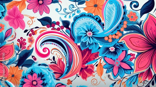 pink blue and orange vector flowers bunches with seamle, generative ai