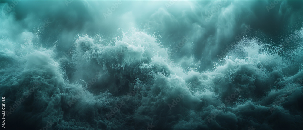 Dynamic Ocean Fury: An Ethereal Vision of Churning Seas and Mists in a Mystical Teal Dreamscape Dynamic Ocean Fury: An Ethereal Vision of Churning Seas and Mists in a Mystical Teal Dreamscape