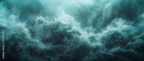 Dynamic Ocean Fury: An Ethereal Vision of Churning Seas and Mists in a Mystical Teal Dreamscape