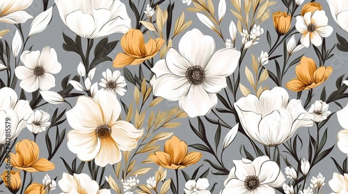 abstract multicolor a solid hibiscus blooming flowers motif arrangement with medium tone, all over vector design with cream background illustration digital image for wrapping paper or textile printing