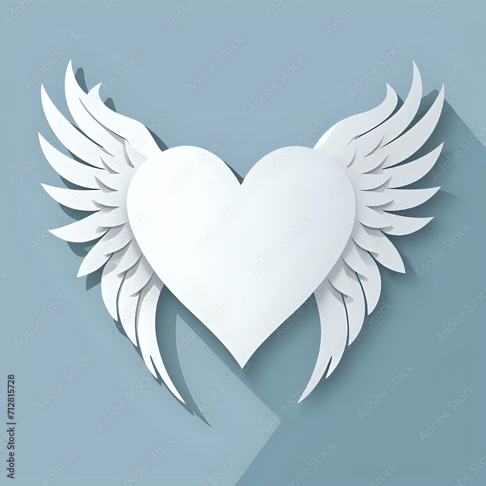 angel wings with heart or heart with wings or winged heart icon or heart with wings or heart and wings. love eith wings or loves and wing