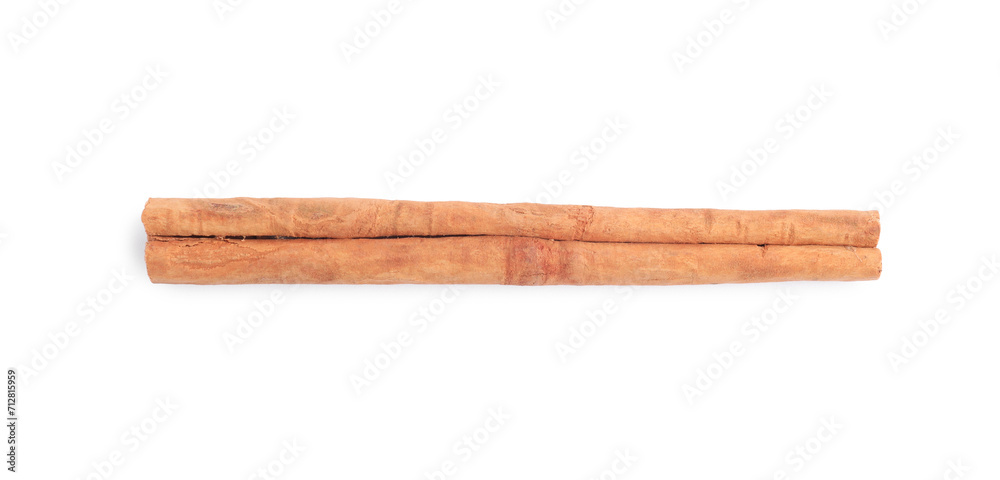Aromatic cinnamon stick isolated on white, top view