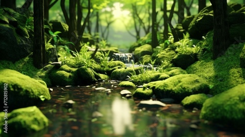 Mossy forest with small brook vector simple Ai Generative