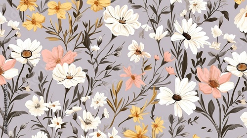 abstract multicolor a solid hibiscus blooming flowers motif arrangement with medium tone, all over vector design with cream background illustration digital image for wrapping paper or textile printing