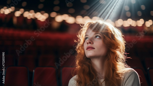 Glamorous Evening Out: Beautiful Woman in Theater Splendor, Generative AI