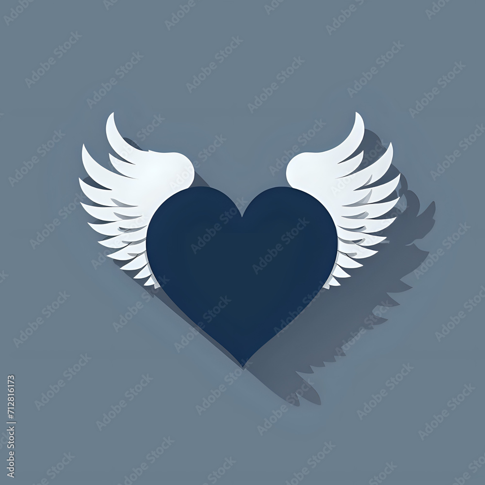 Obraz premium angel wings with heart or heart with wings or winged heart icon or heart with wings or heart and wings. love eith wings or loves and wing