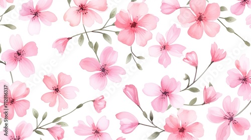 watercolor seamless pattern with pink flowers generative ai