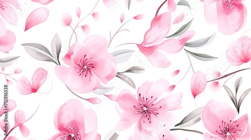 watercolor seamless pattern with pink flowers generative ai © irvan