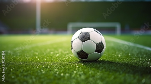 ball on the green field in soccer stadium © Aura