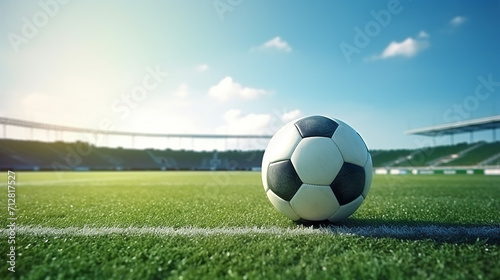 ball on the green field in soccer stadium ready for kick off © Aura