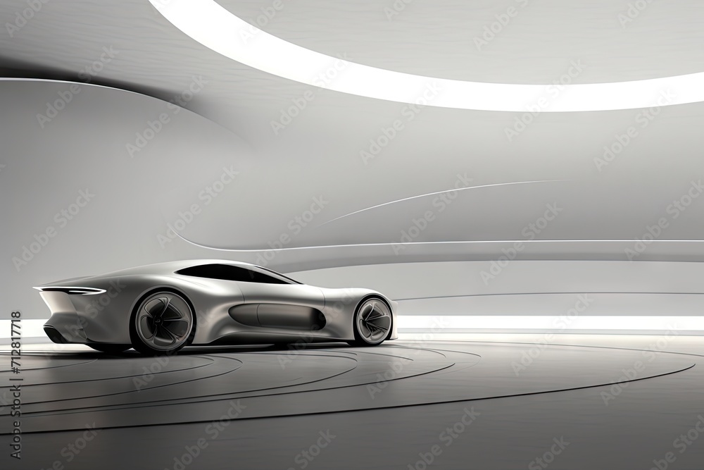 Futuristic Concept Sports Car in Sleek Design Showroom