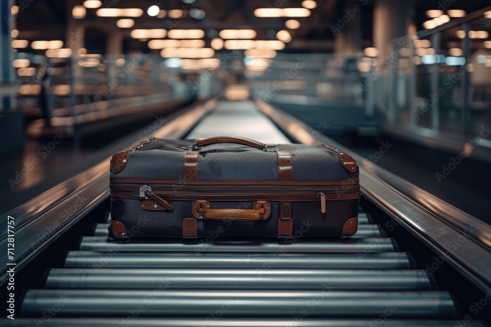 Suitcase on an airport escalator