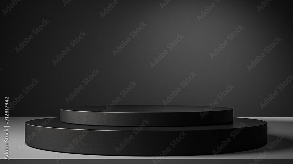 Fototapeta premium black podium or pedestal display on dark background