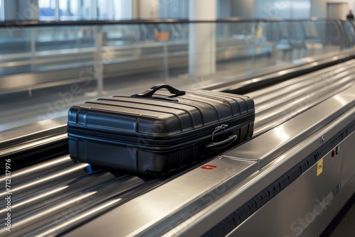 Black suitcase on conveyor belt