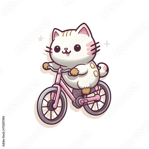 cute cat riding a bicycle image design with PNG tranparent background. vector style cute cat riding a bicycle illustration design for stickers, t-shirts and others. Generative Ai