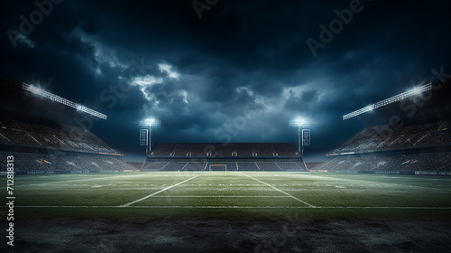 football field illuminated by stadium lights photo