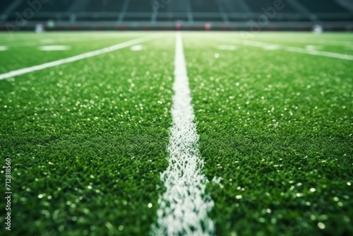 Close-Up of Soccer Field Turf with White Line Marking
