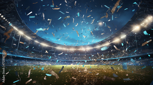 football stadium background with flying confetti
