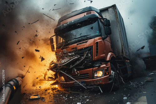 Catastrophic Truck Collision with Explosive Impact on Road