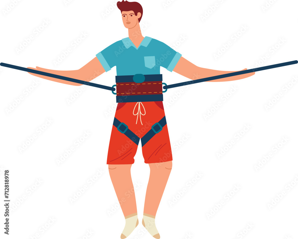 Young male character tied up with ropes trying an escape game. Casual style, challenge and problem-solving concept vector illustration. Young male character tied up with ropes trying an escape game. Casual style, challenge and problem-solving concept vector illustration.