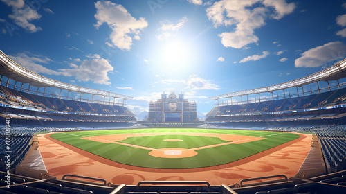 professional baseball grand arena in sunlight and blue sky photo