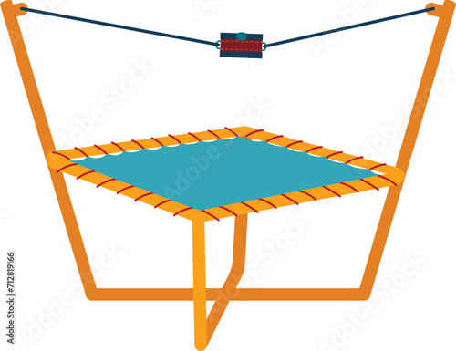 Orange and blue trampoline isolated on white. Recreation equipment, fun activity for kids vector illustration.