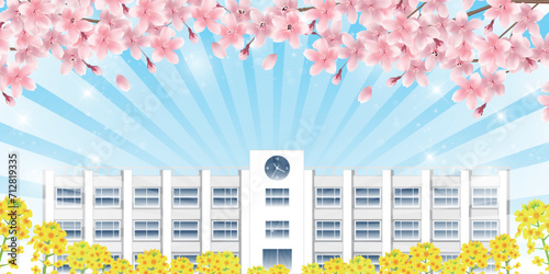 桜　春　学校　菜の花　背景